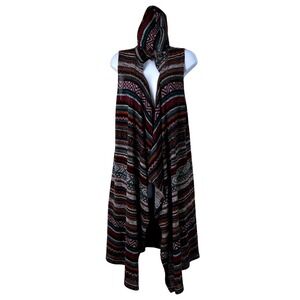 Almost Famous Womens Hooded Open Front Duster Cardigan Vest Size M Southwestern